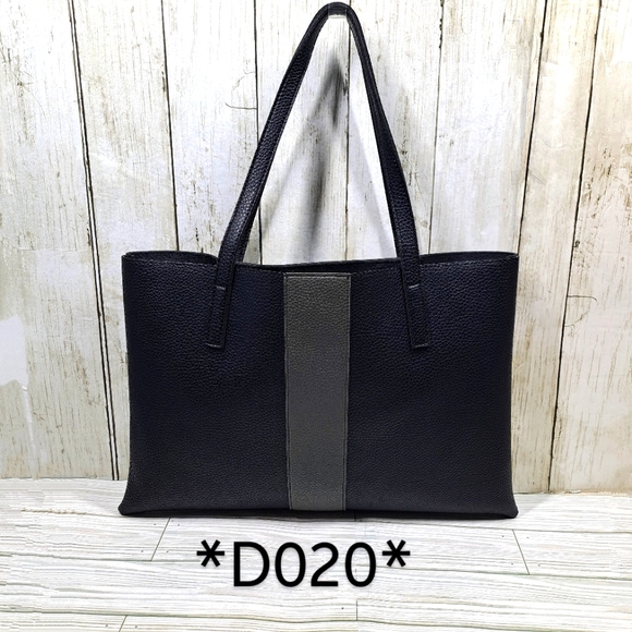 Vince Camuto Luck Vgn Lthr Black Gray Stripe 2Handle 2Pocket Slim OpenTop Tote - Picture 7 of 7